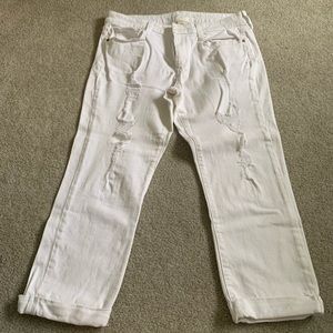 White distressed capris